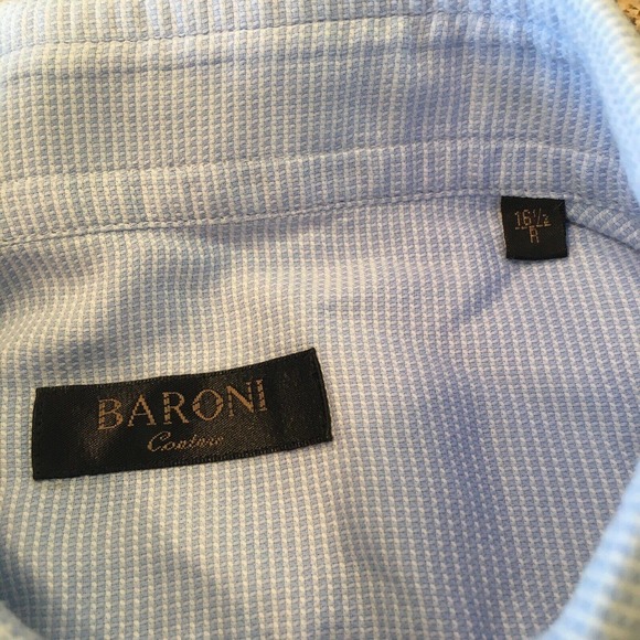 Baroni Couture Size 16.5 Mens Blue Stripe Textured Button Up Shirt Long Sleeve - Picture 6 of 9